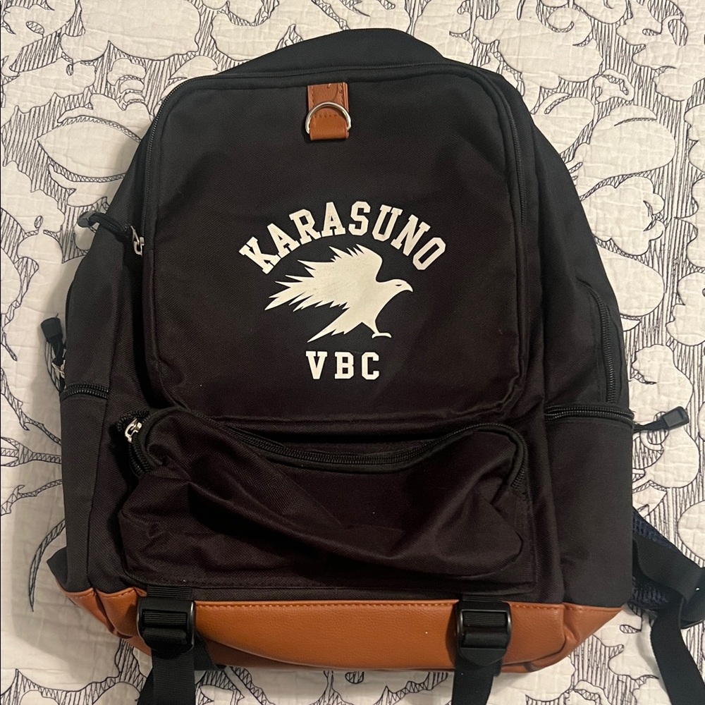 Karasuno VBC Black and Tan Canvas Backpack